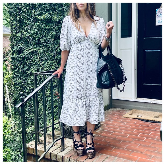 Boho Half Sleeve Geometric Print Prairie Dress - Picture 7 of 8